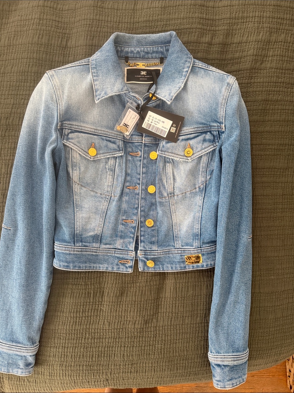 Light Blue Denim Jacket with Yellow Buttons